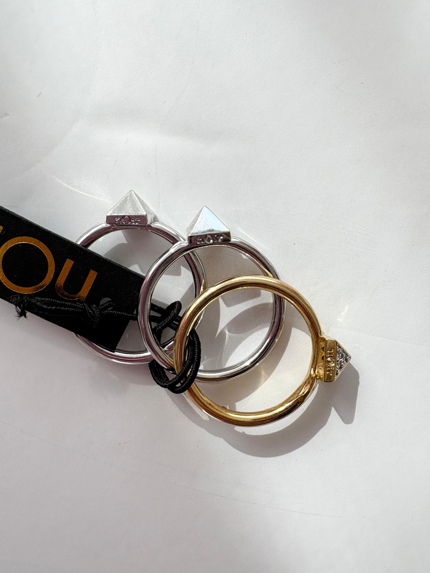 Noir NYC gold & silver pyramid ring stack