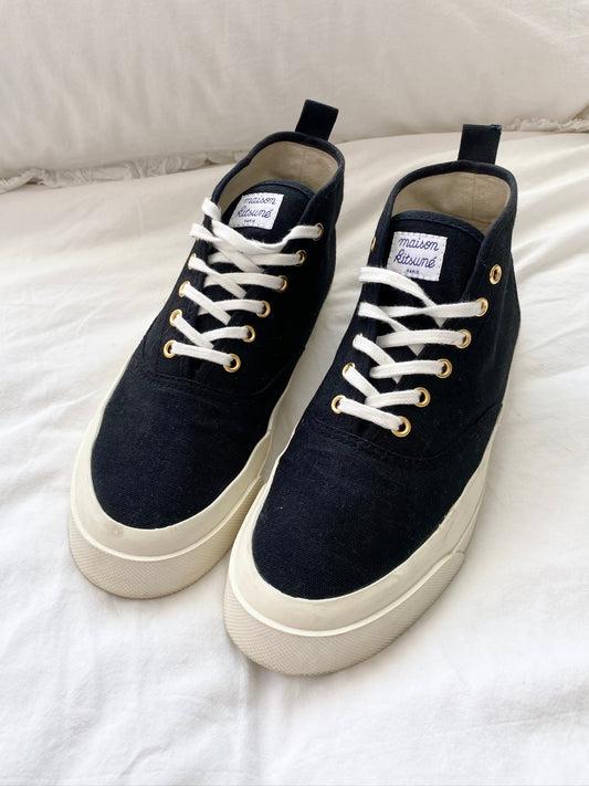 Maison Kitsuné black high-top canvas lace up sneakers  EUR39