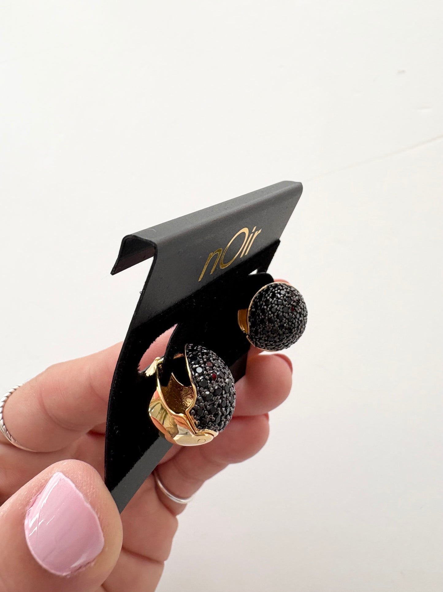 Noir NYC helmet CZ gold plated earrings