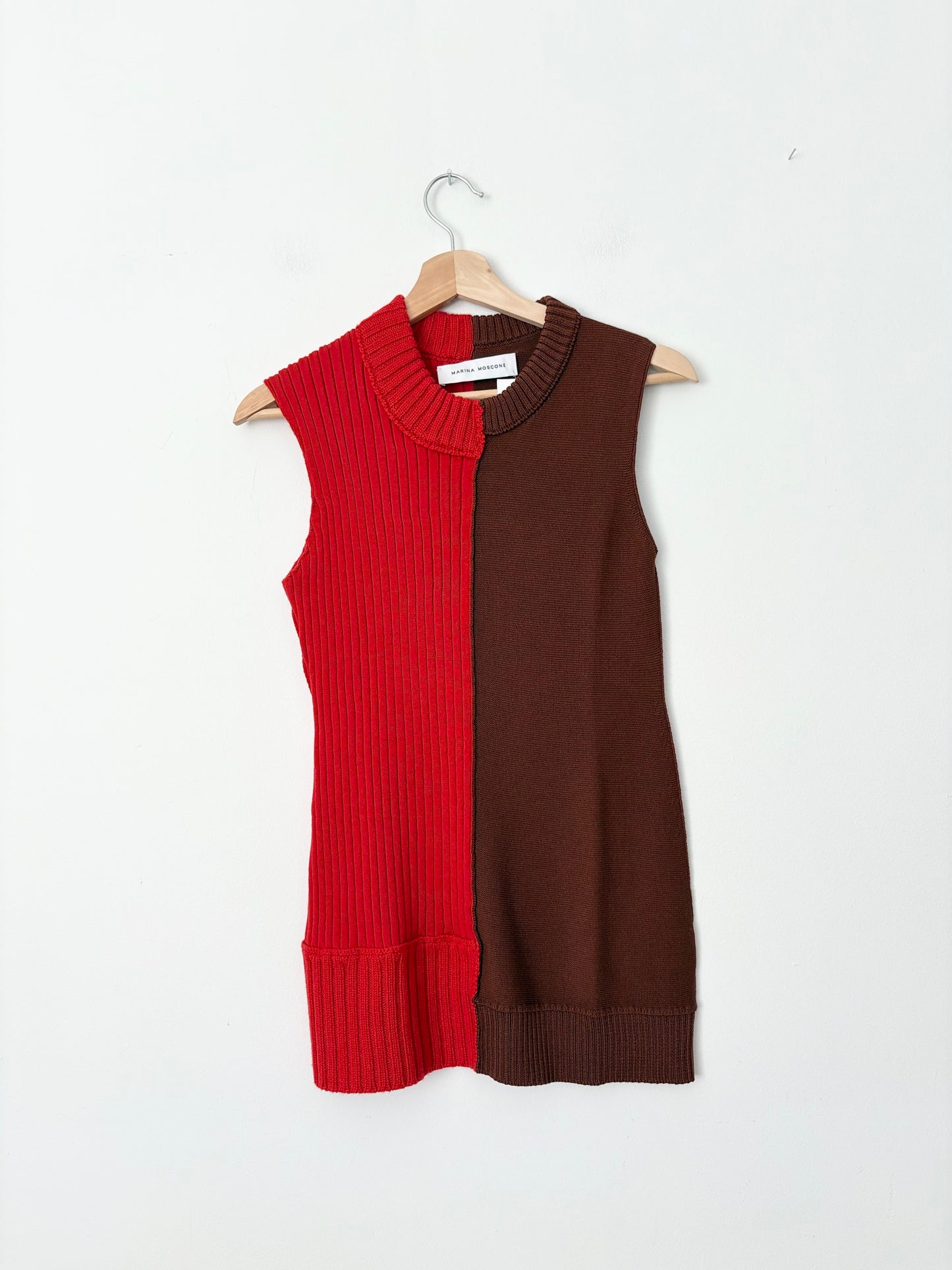 Marina Moscone Wool & silk blend patchwork sleeveless sweater Small