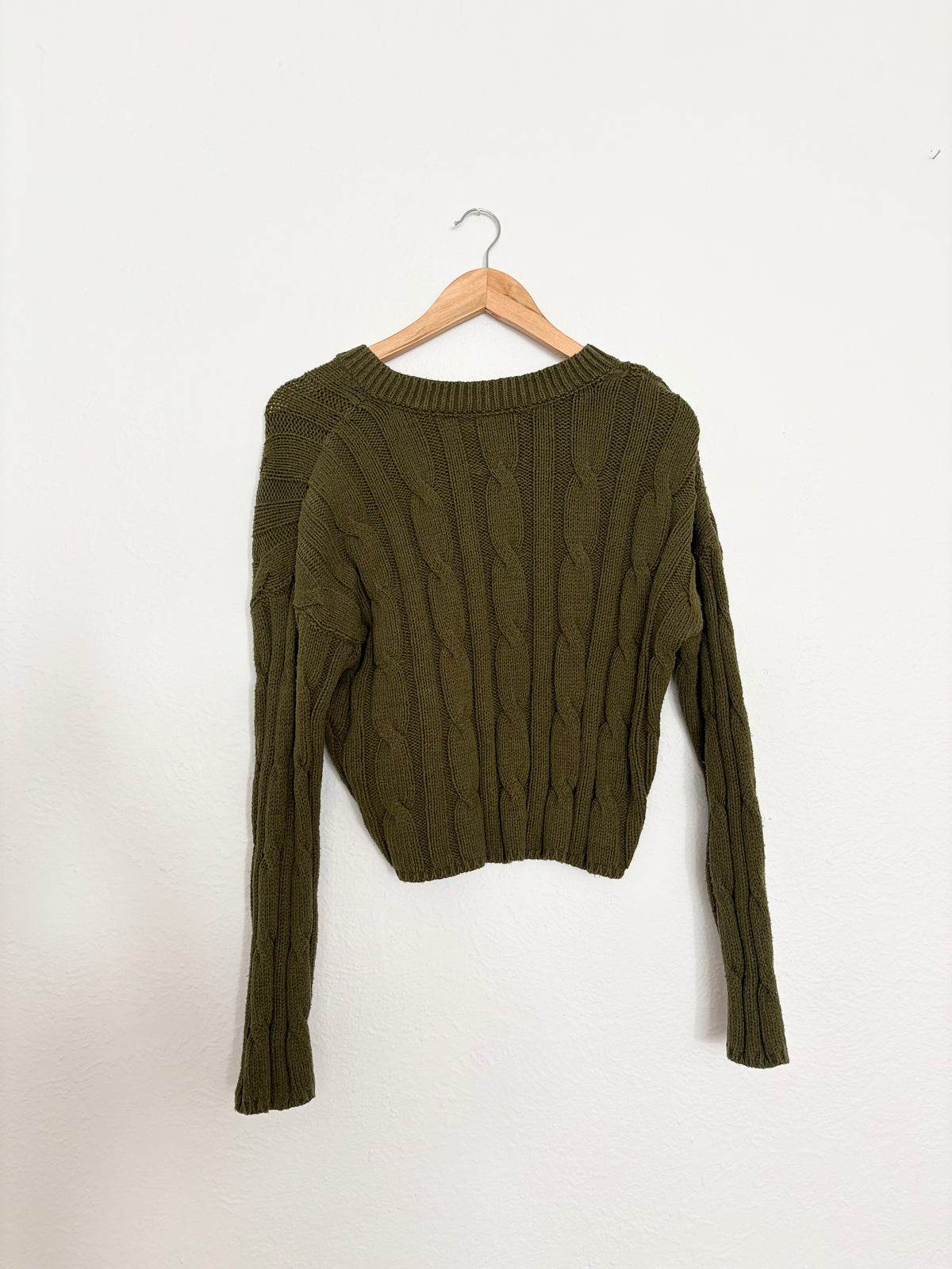 Madewell cable knit V neck crop sweater Small
