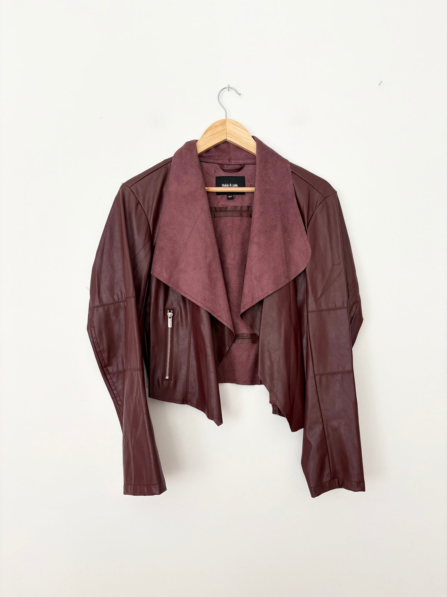 Ookie & Lala drape faux leather coat Large
