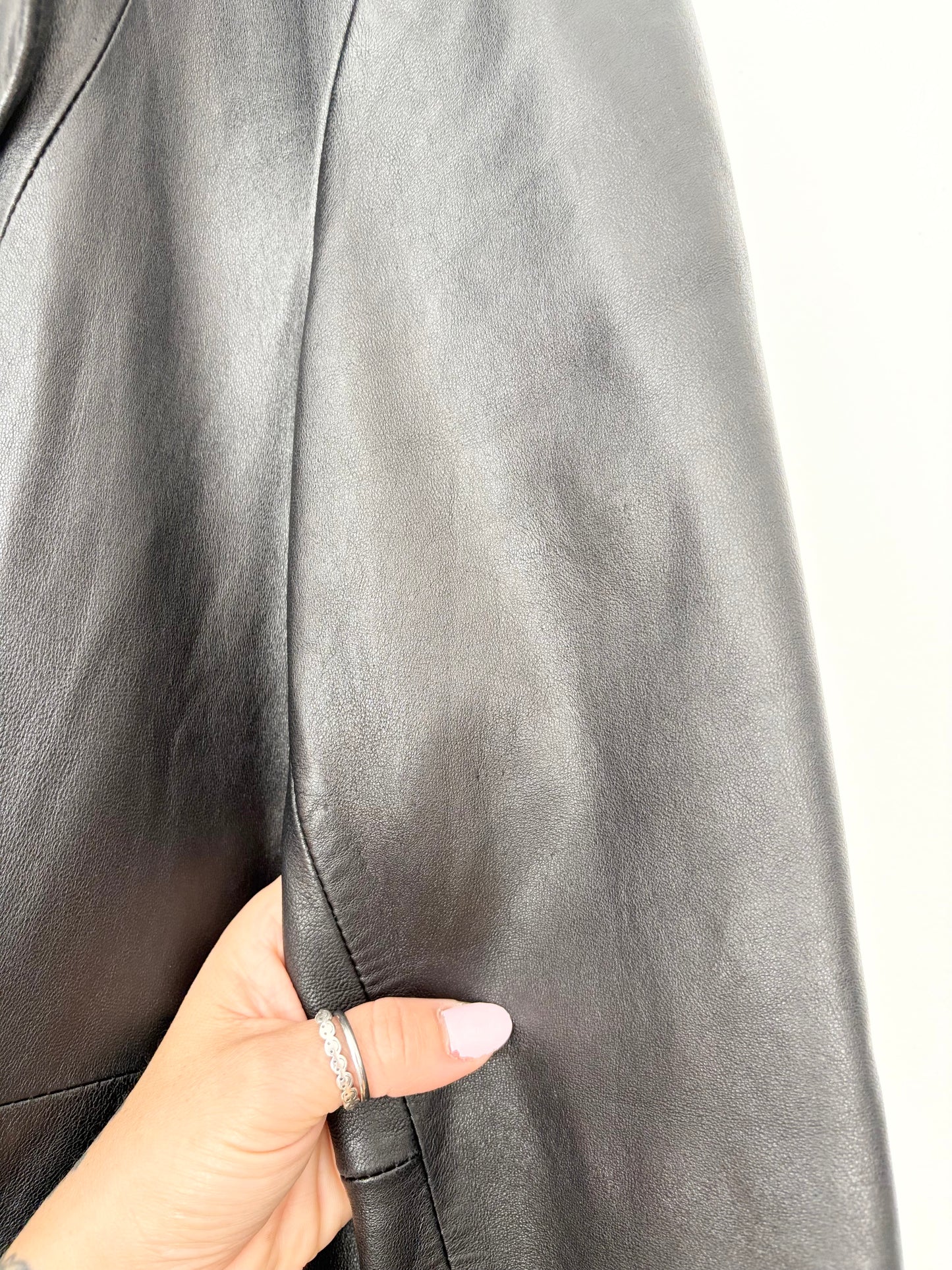 Trench-coat vintage en cuir véritable Kenneth Cole XL