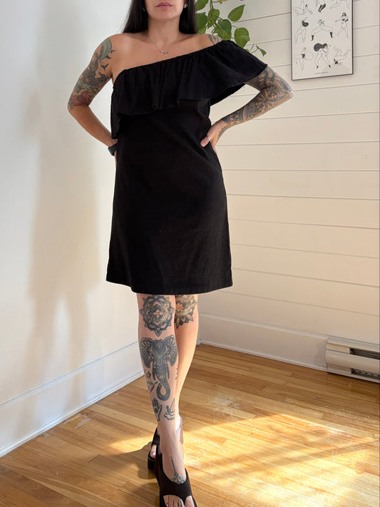 Robe asymétrique en lin mélangé à volants 7 for all mankind Medium