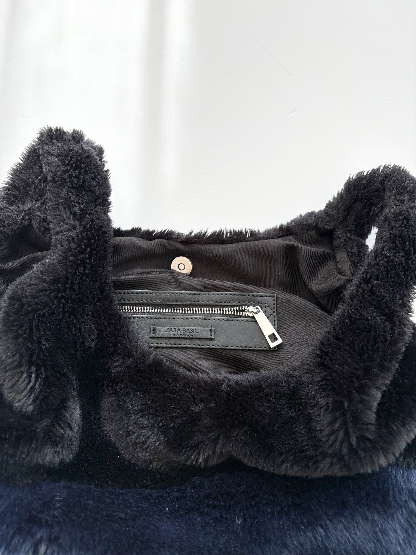 Zara two tone faux fur tote bag