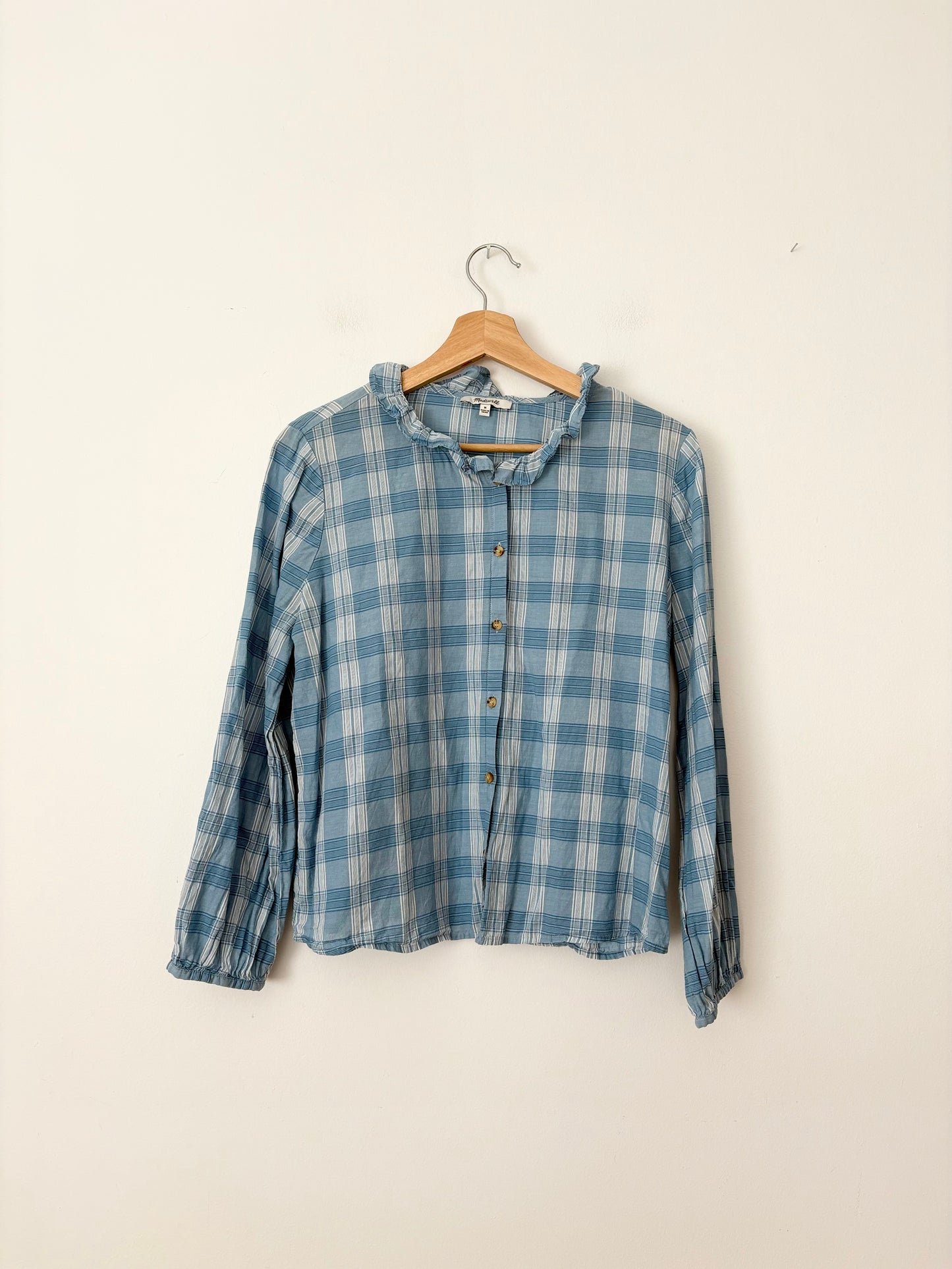 Madewell ruffle neck plaid blouse Medium