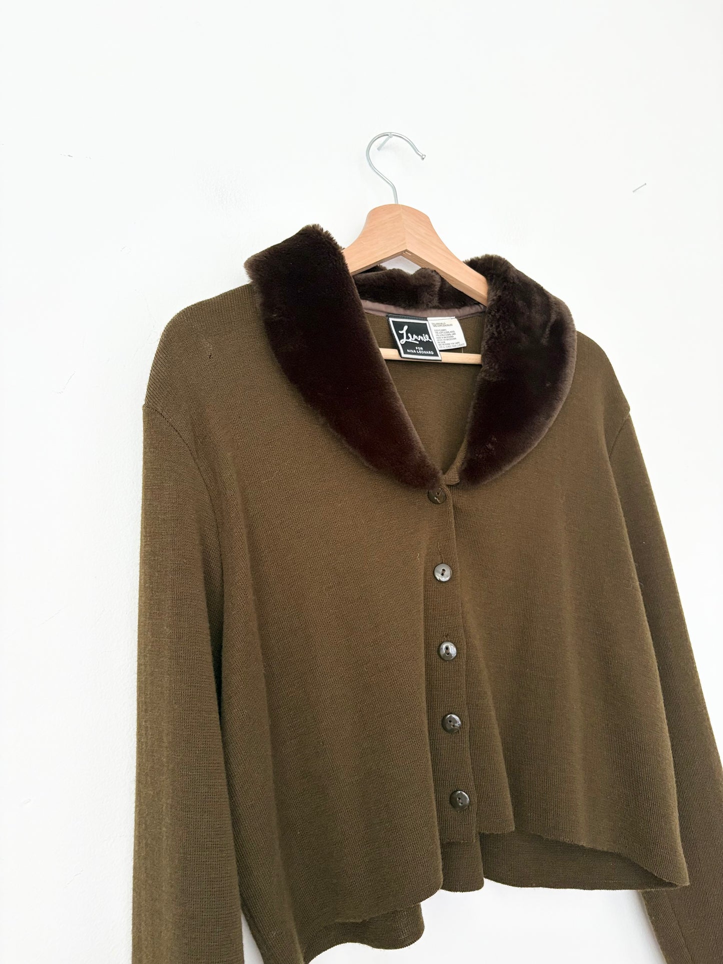 Vintage faux fur collared wool blend cardigan Large