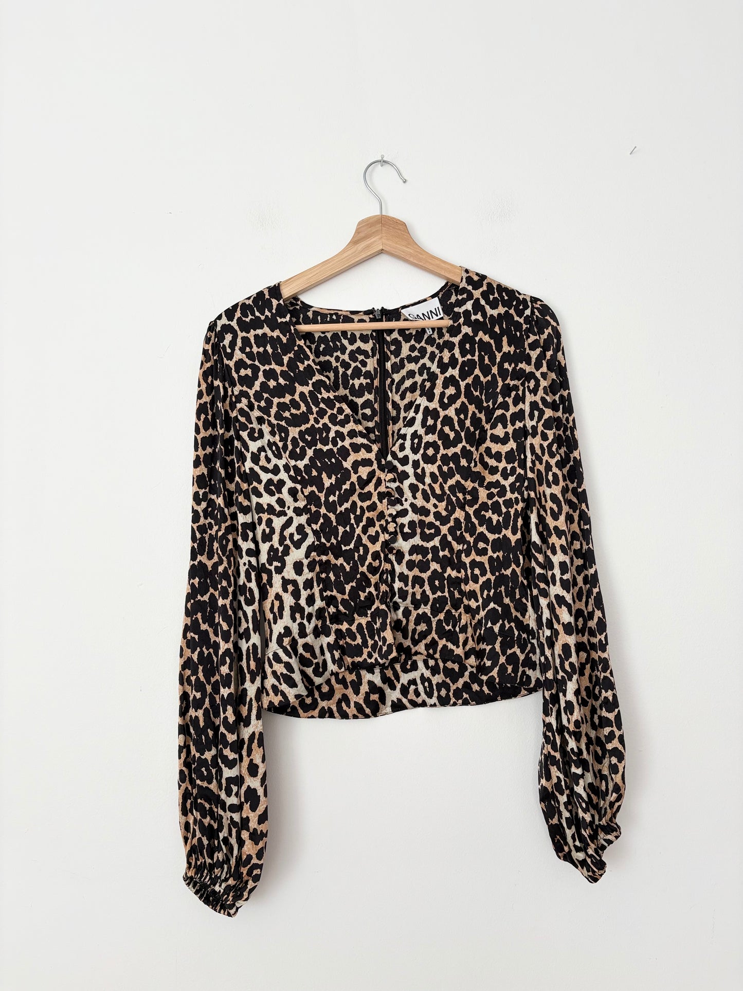 Ganni leopard print silk top Small