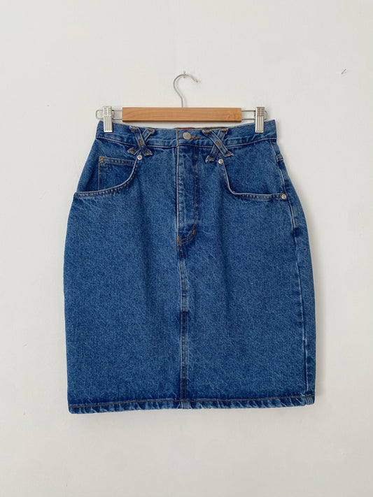 Vintage high waist denim midi skirt W27
