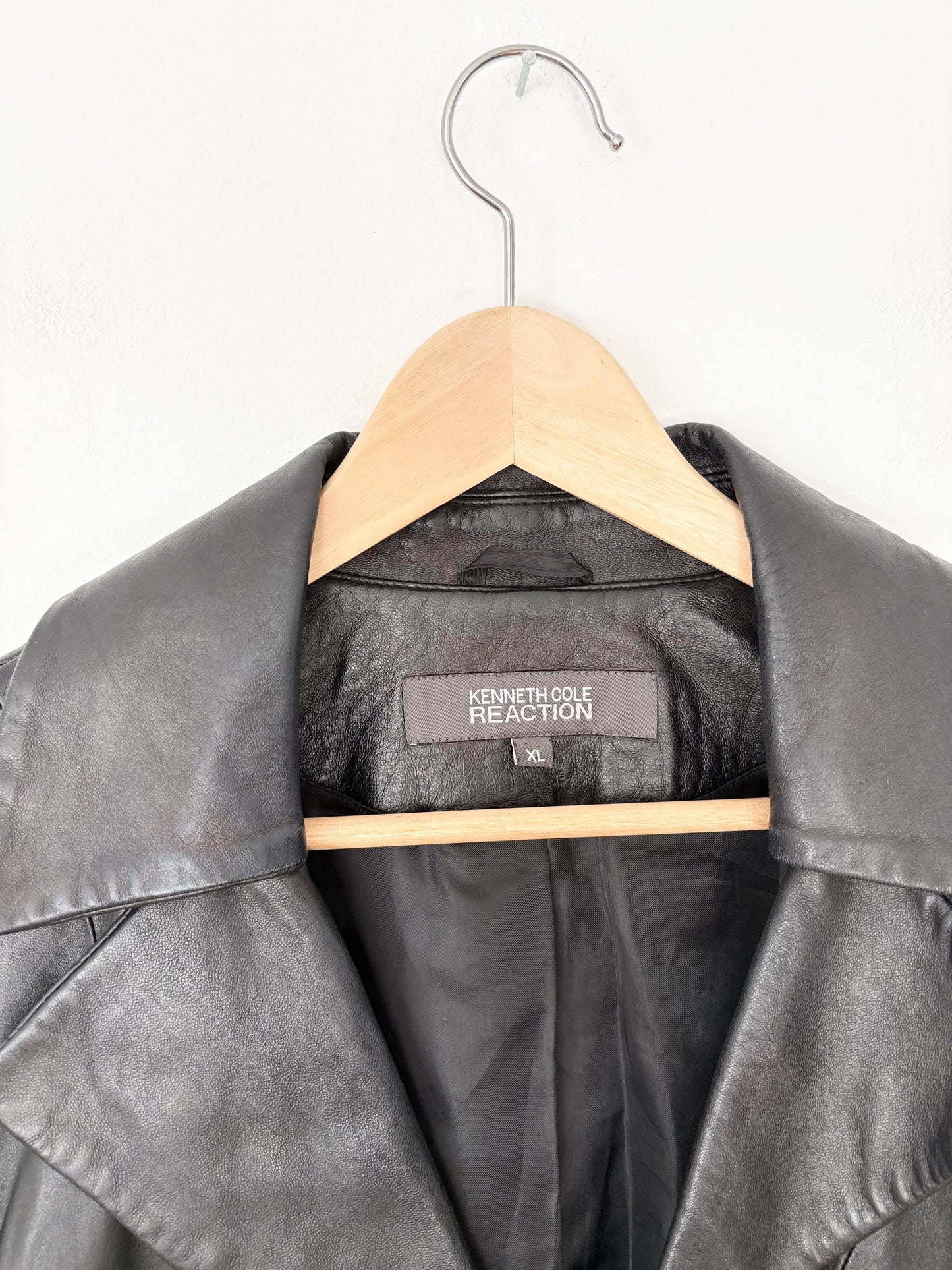 Trench-coat vintage en cuir véritable Kenneth Cole XL