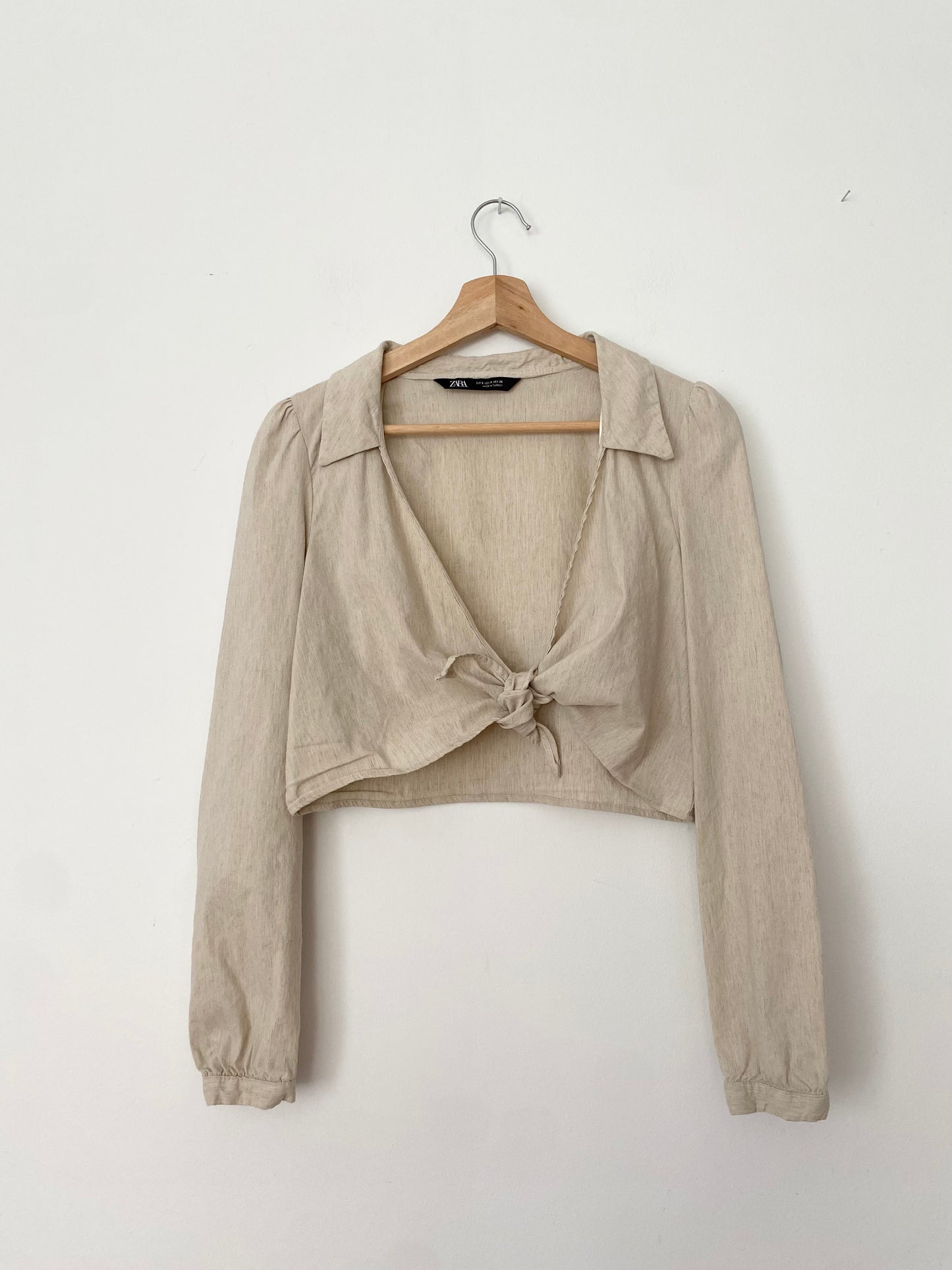 Zara linen blend tie-front crop top S/M