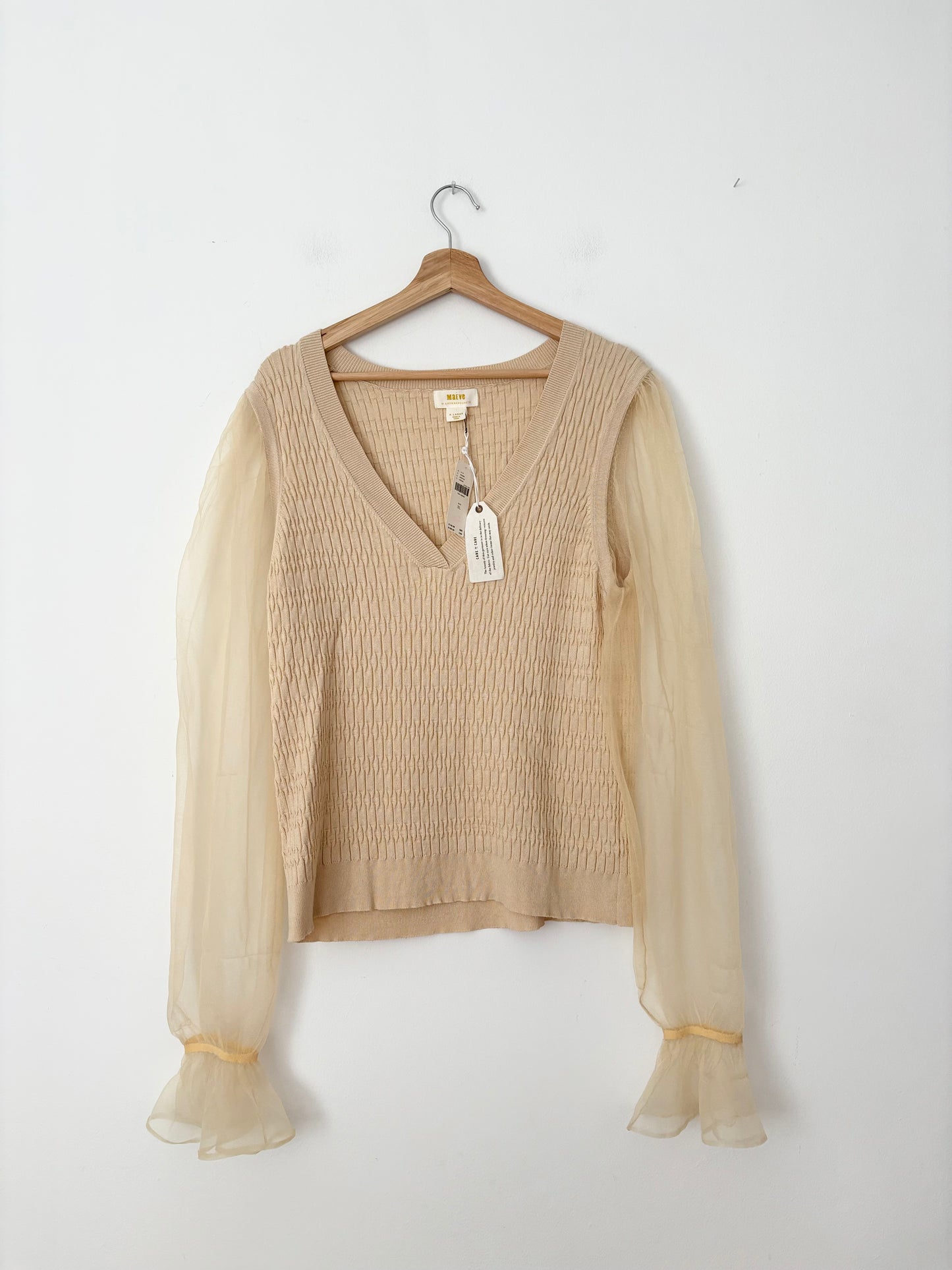 Anthropologie Maeve sheer puff sleeve knit sweater XL