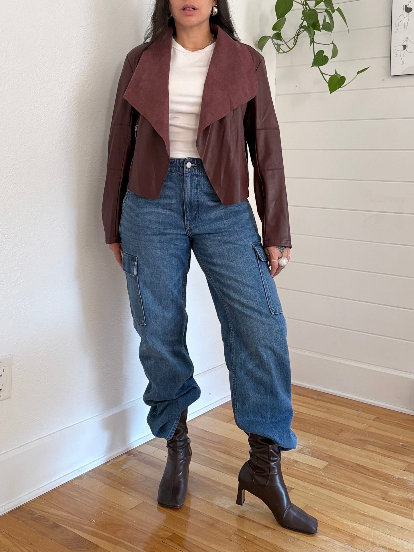 Ookie & Lala drape faux leather coat Large