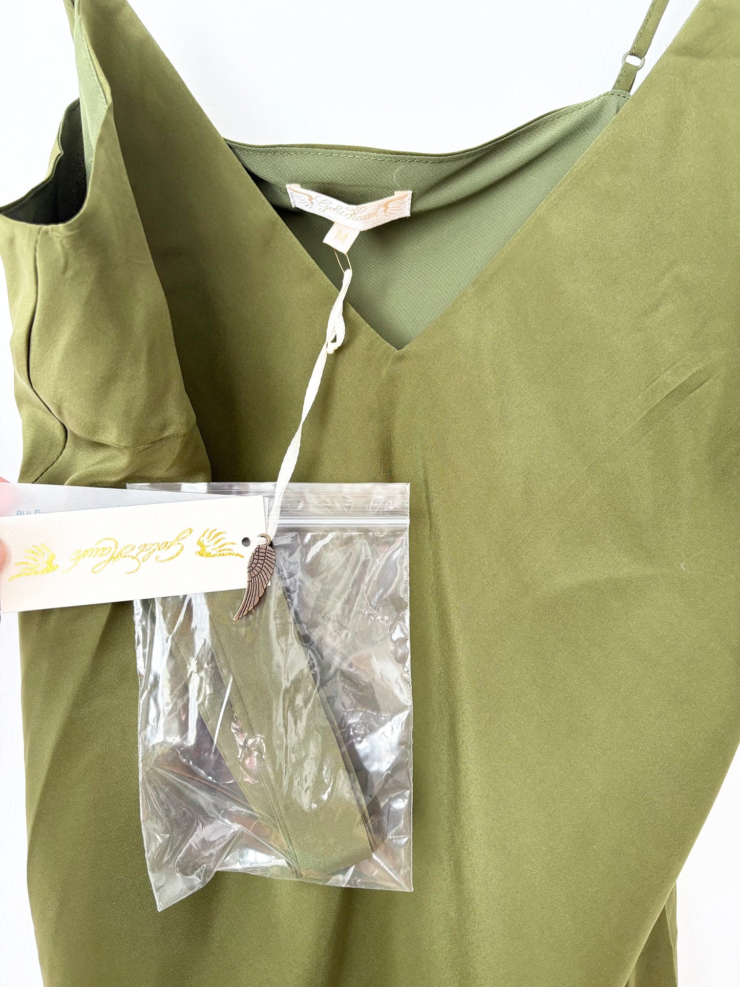 Gold Hawk classic sheer bottom slip dress Medium