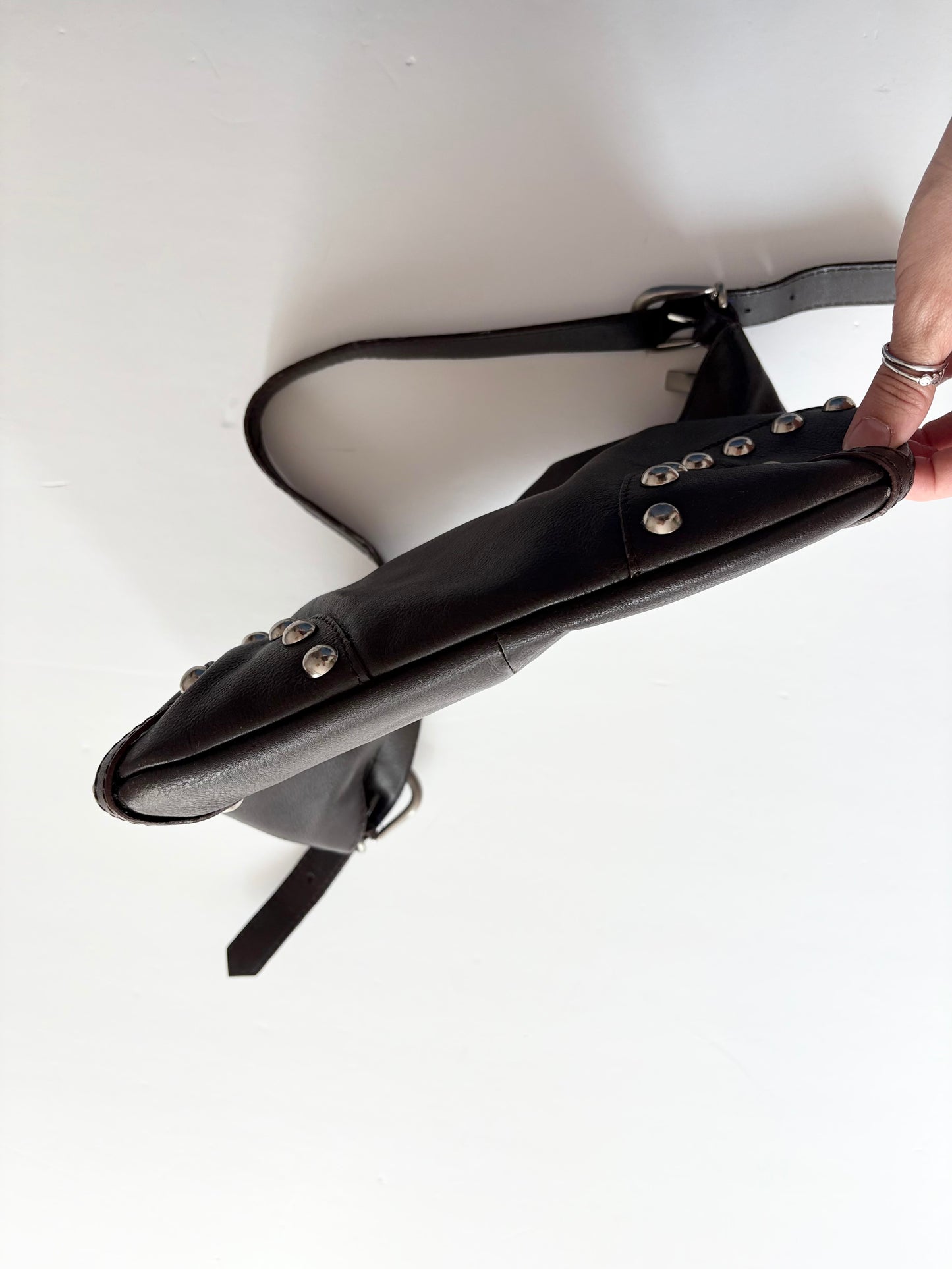 Vintage leather studded shoulder bag