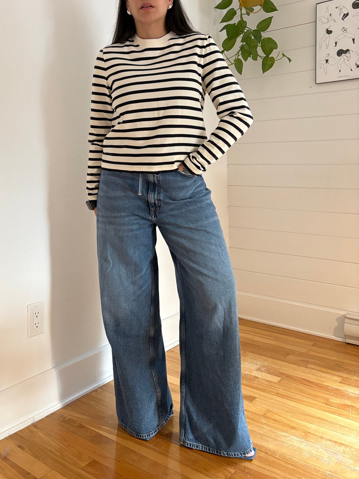 COS denim wide leg drawstring pants M/L