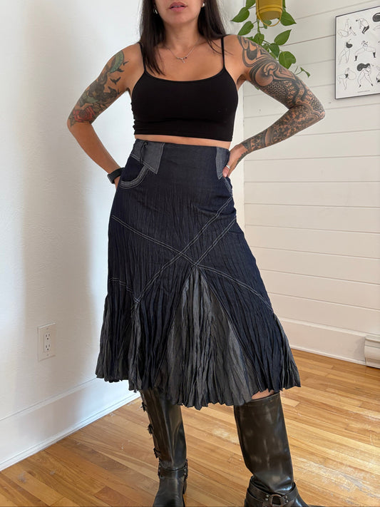 Vintage low rise crinkled midi skirt XS-M