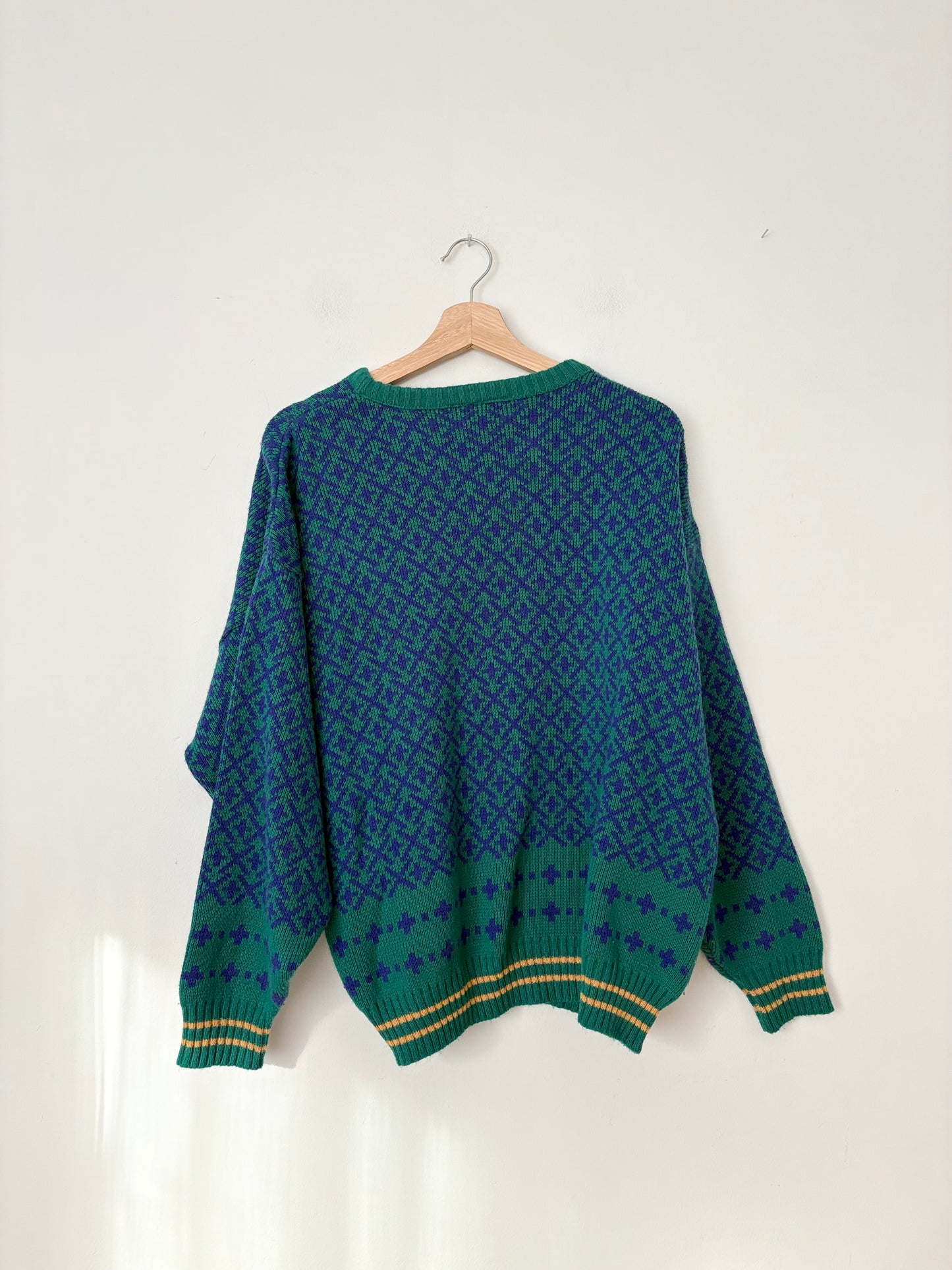 Pull vintage géométrique en laine mélangée, taille M/L
