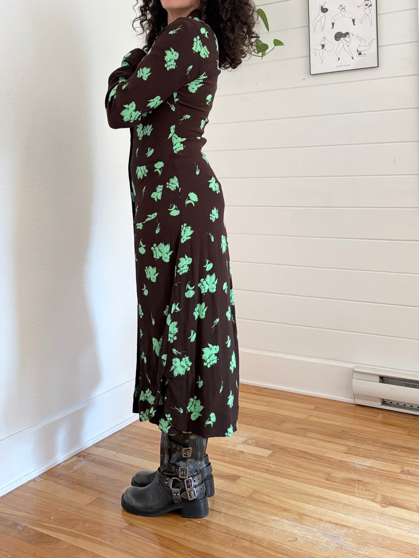 Ganni floral printed crepe shirtdress Medium