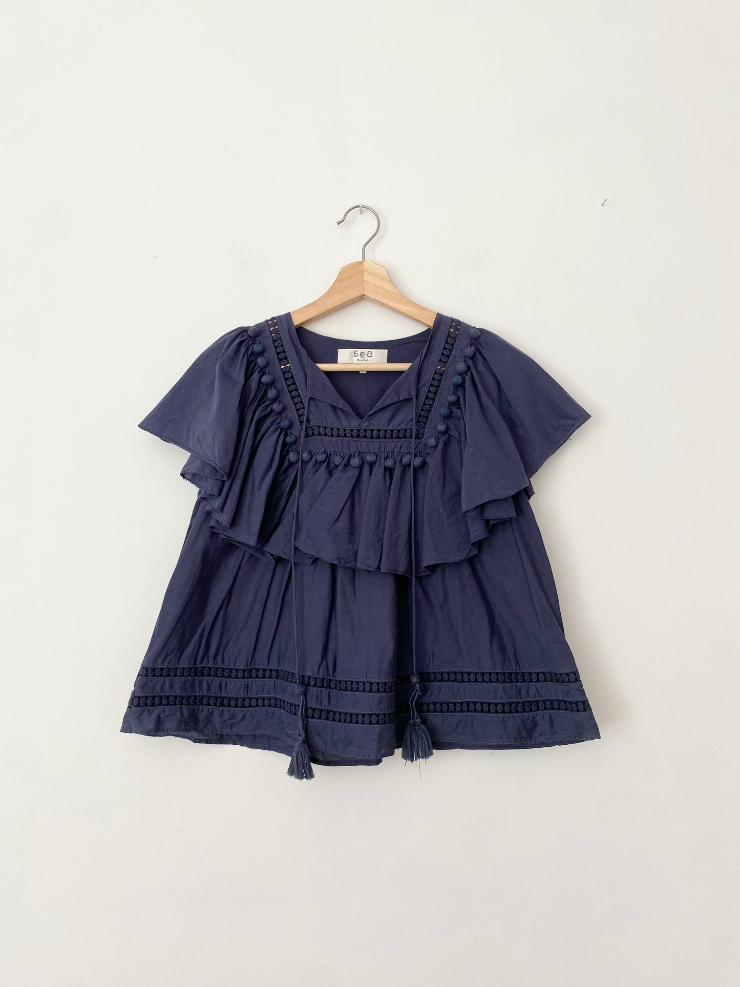 Sea New York silk blend ruffled pompom blouse S/M