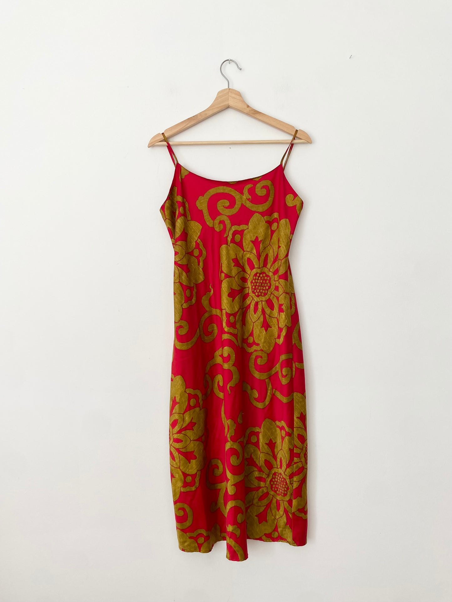 Robe longue à imprimé tournesol rouge et doré Natori Small