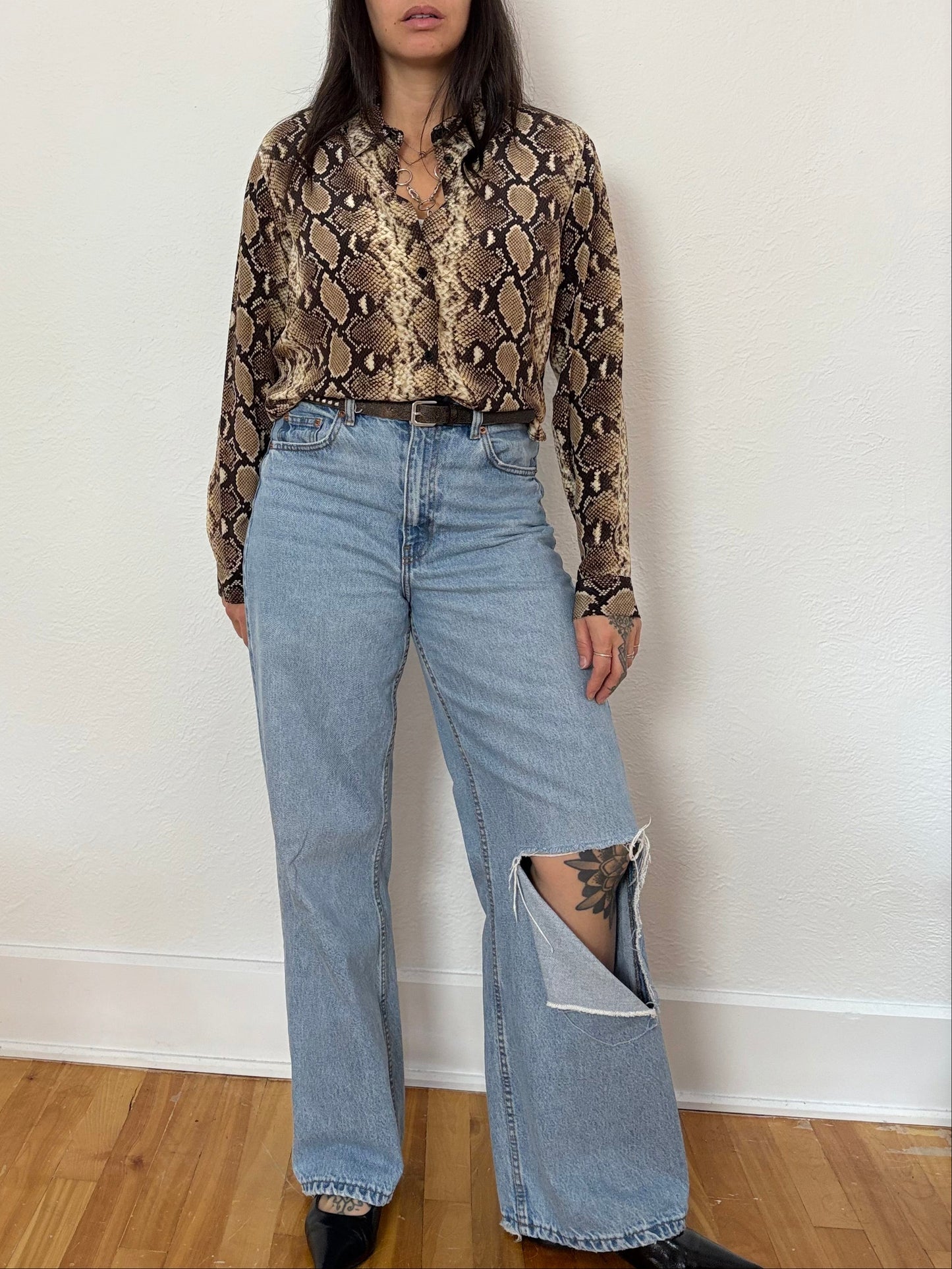 The kooples silk python button up shirt S/M