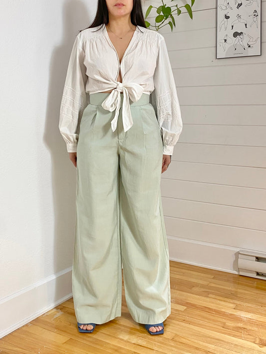 Pantalon large vert menthe Zara Medium