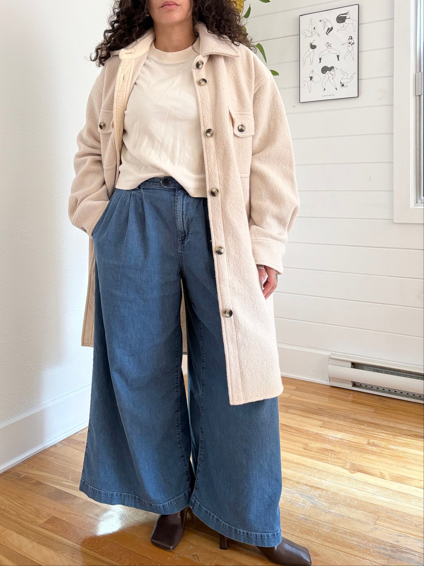 Quince boiled wool long shirt jacket Large