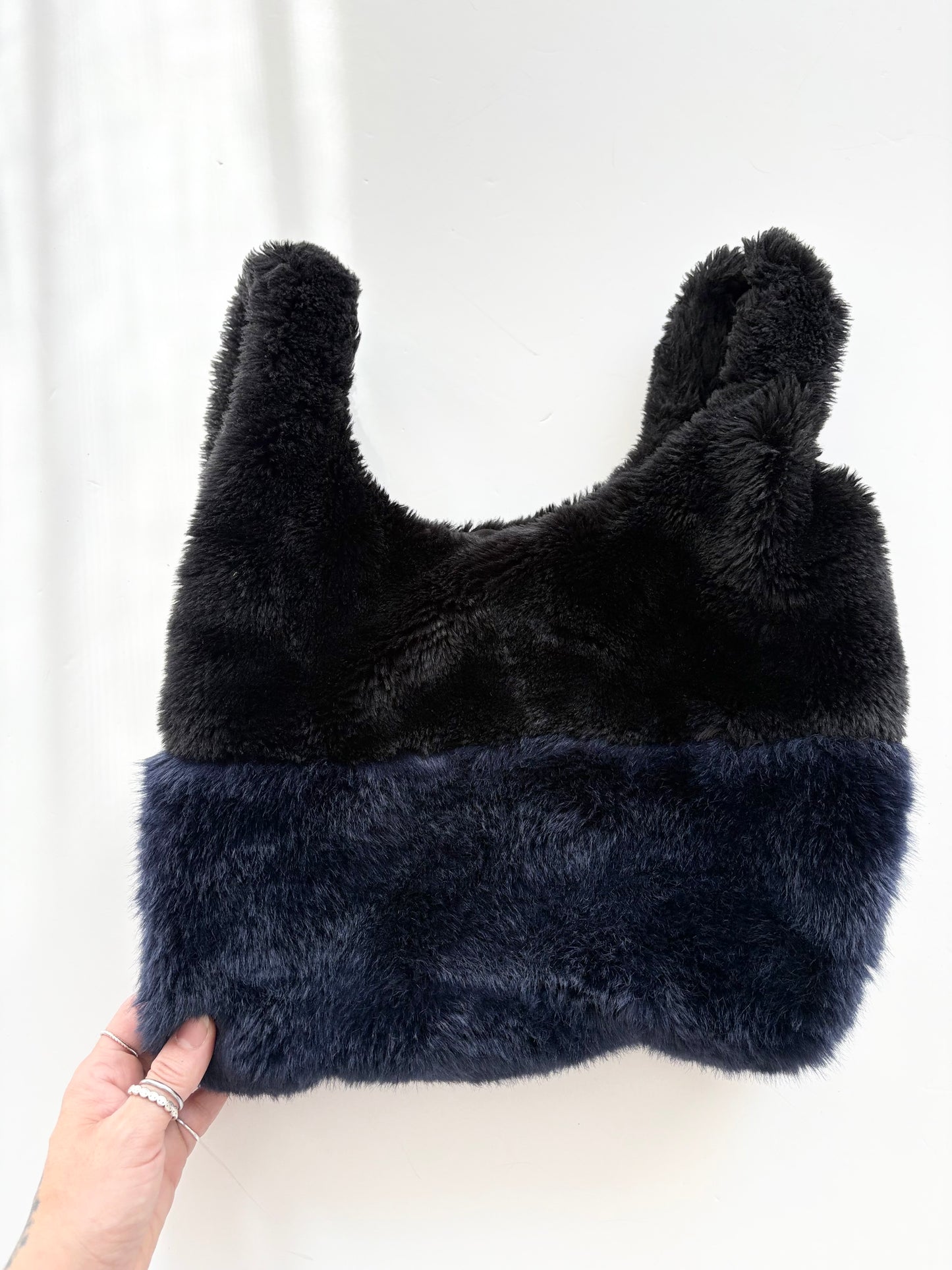 Zara two tone faux fur tote bag