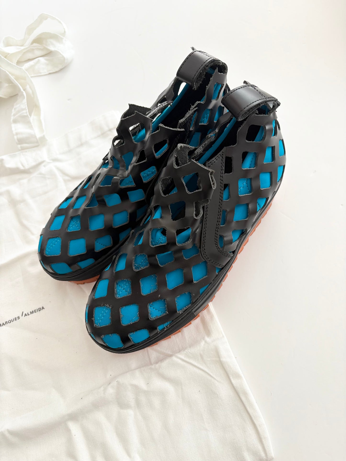 Marques Almeida laser cut caged platform sneakers US7
