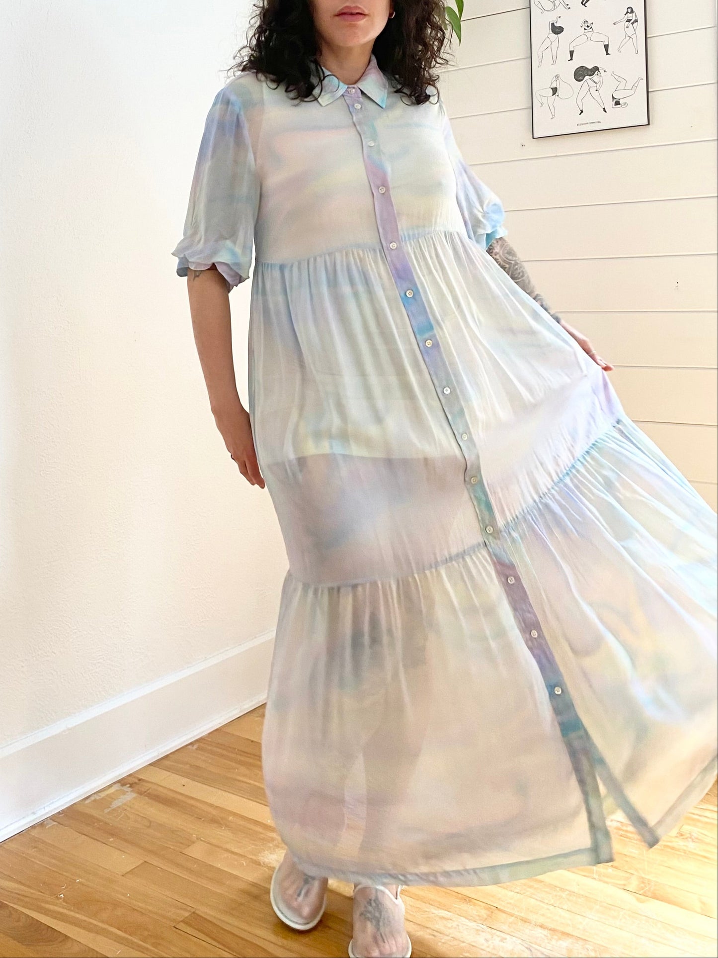 Silk Laundry chiffon collared maxi dress S/M