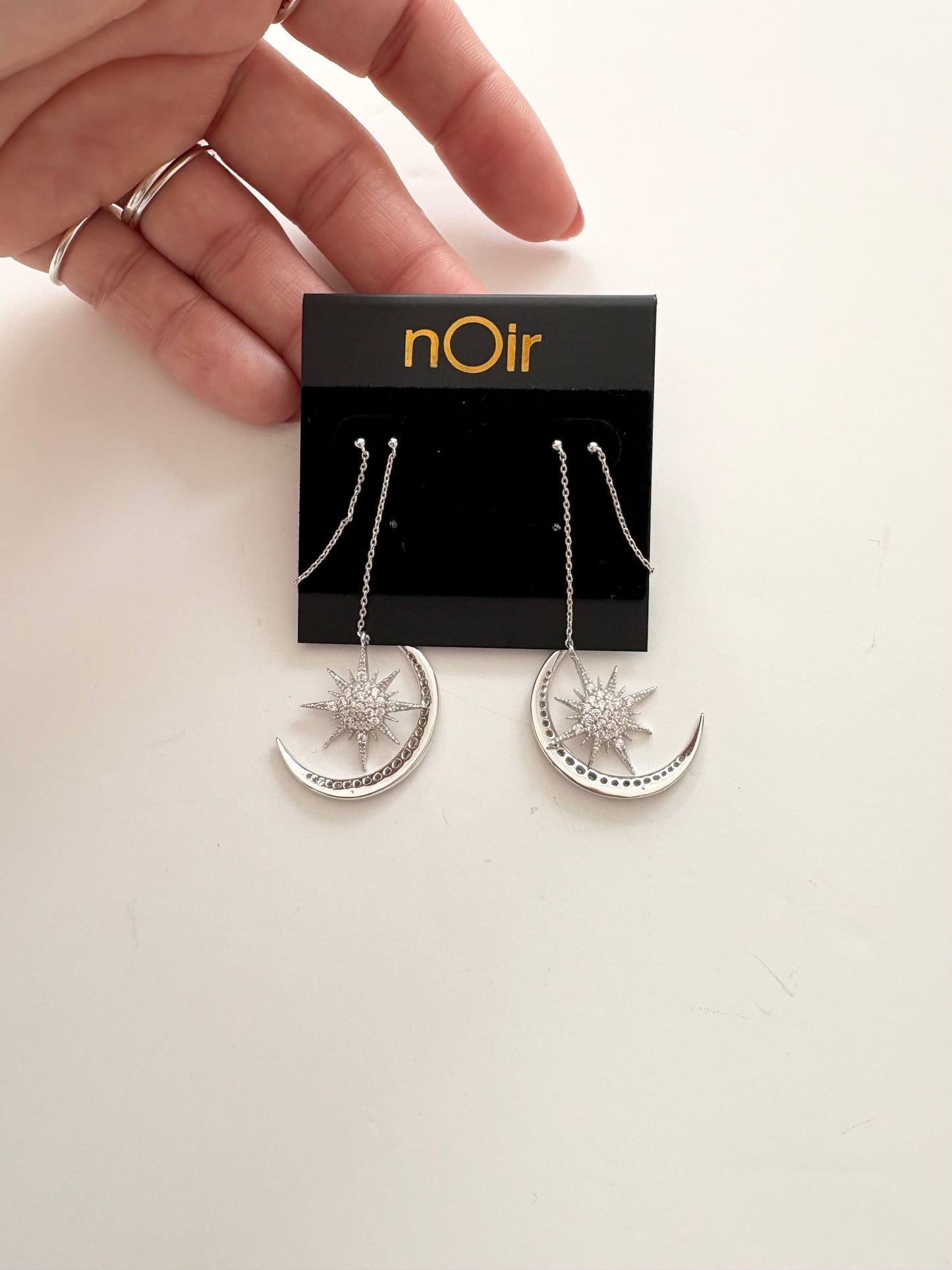 Noir NYC Star & Moon double swinger earrings