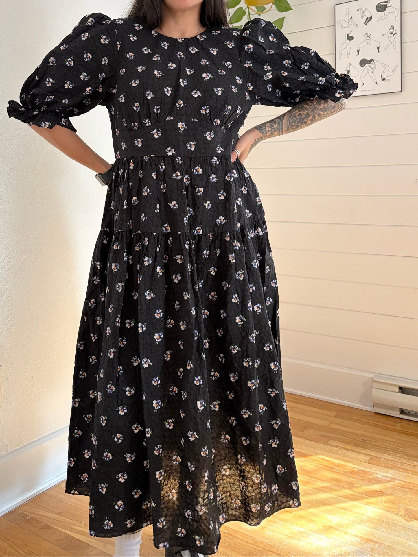 & Other stories floral puff sleeve midi dress Medium