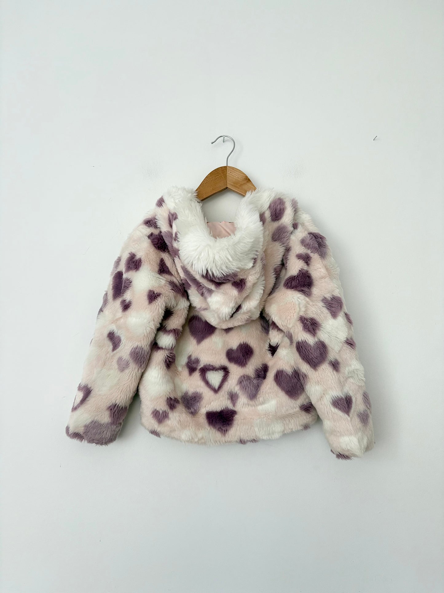 Nevada fluffy heart print hooded coat 4T