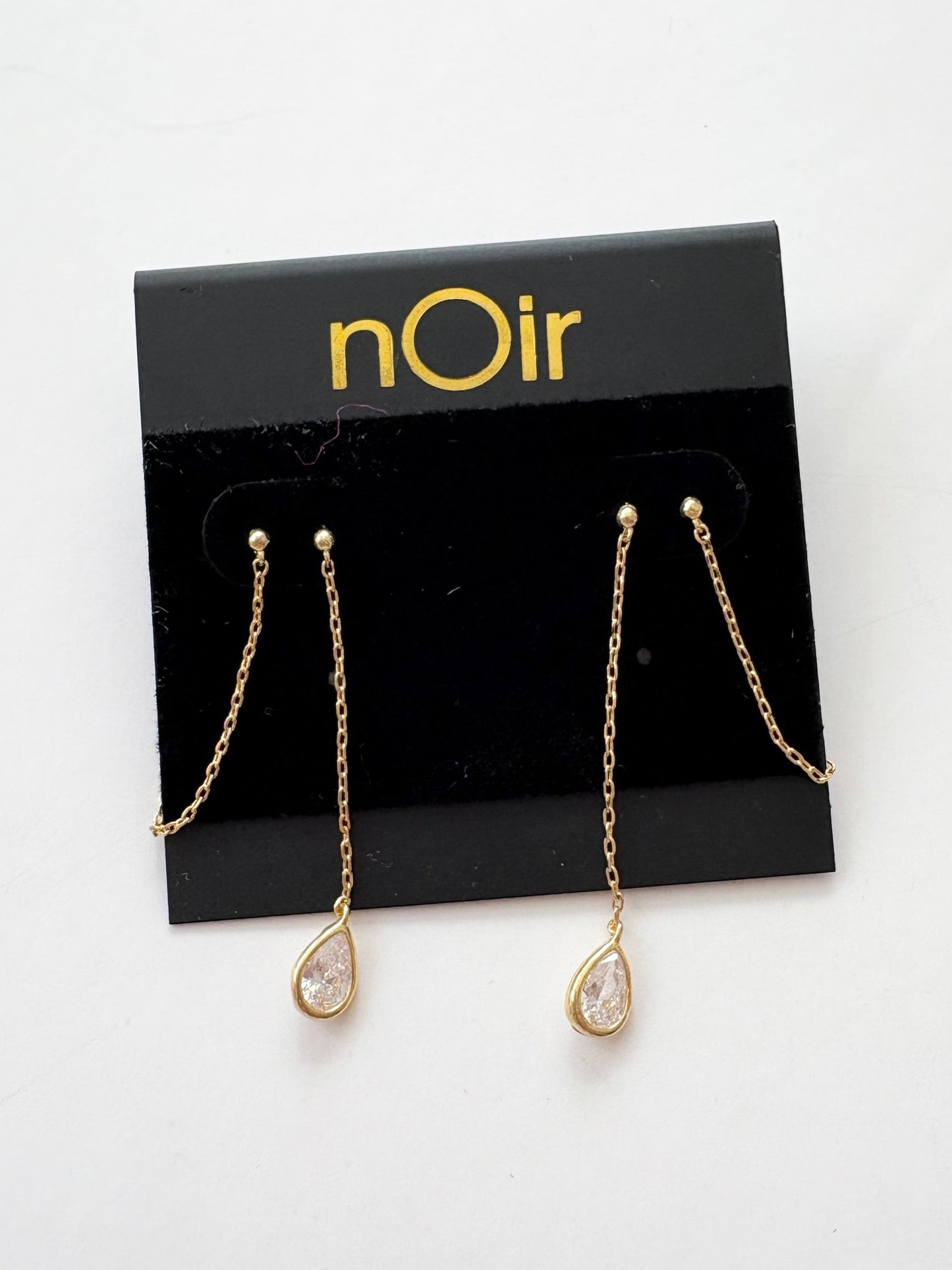 Noir NYC gold plated teardrop double swinger earrings