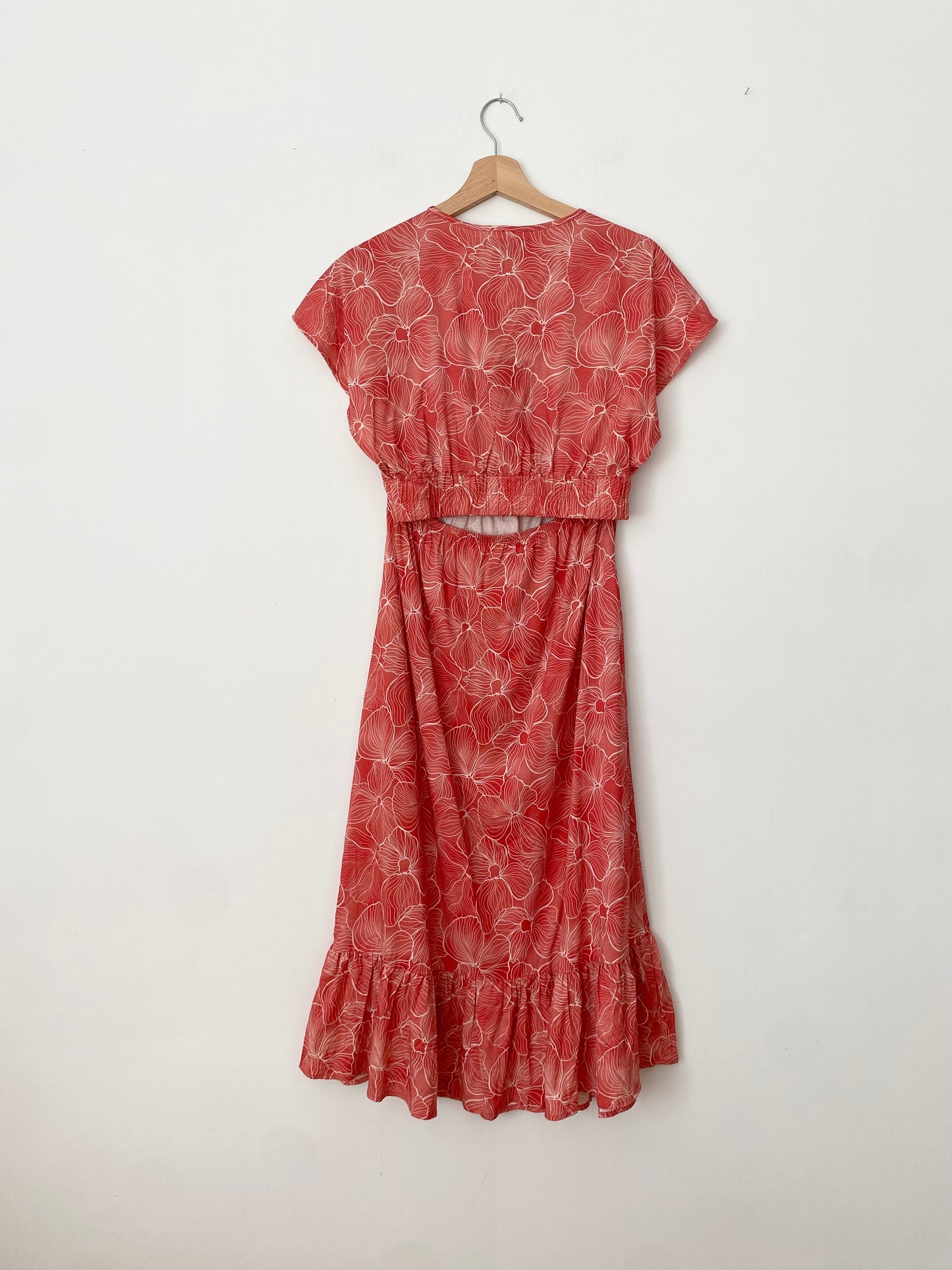 Robe midi dos nu SHORE à fleurs corail *Plusieurs tailles*