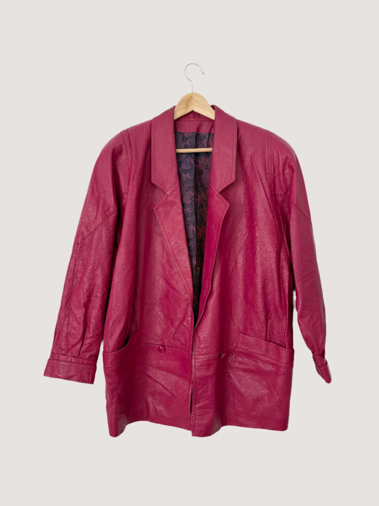 Veste en cuir rose vintage XL