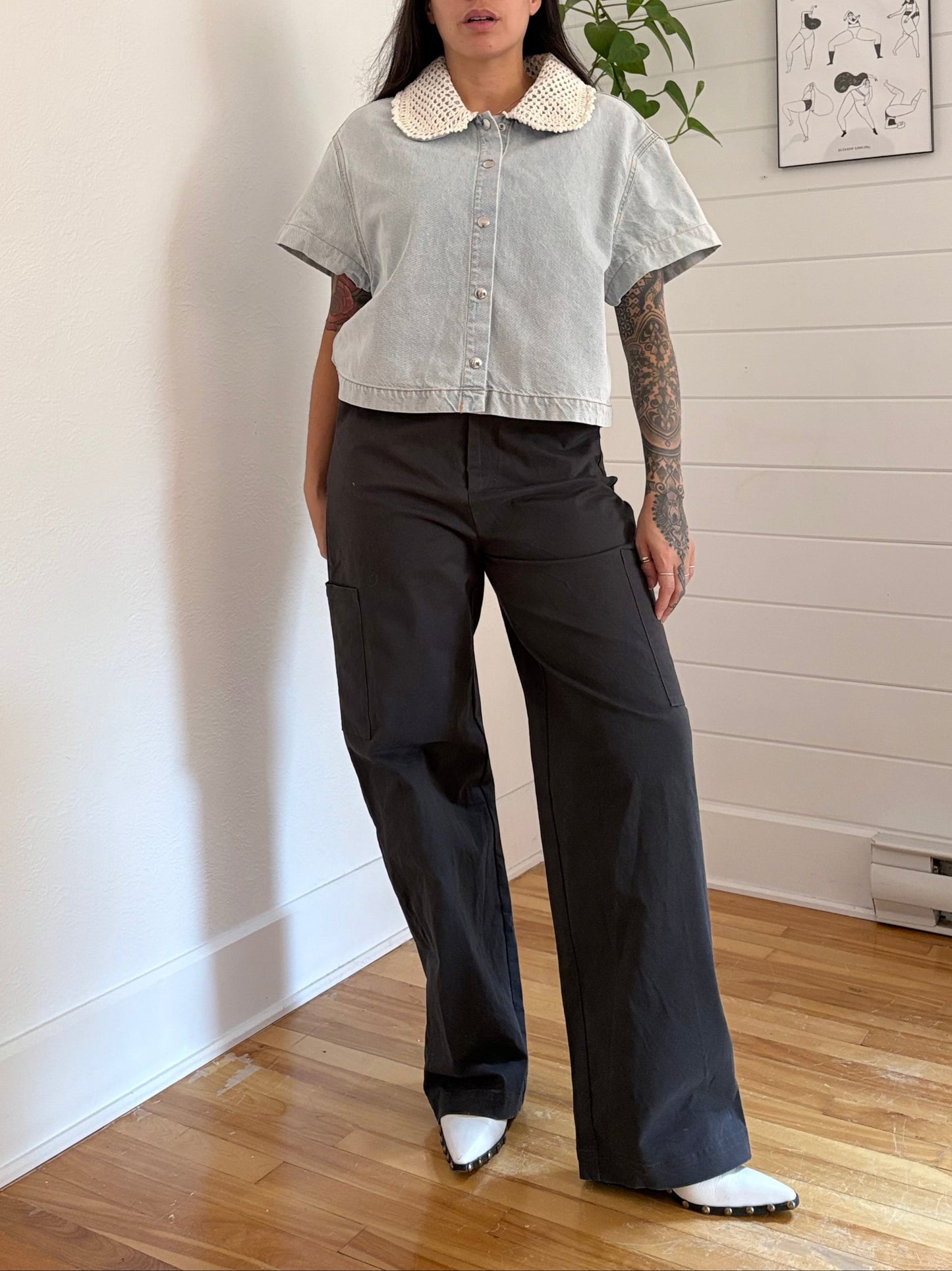 FRAME the crochet collar shirt Large