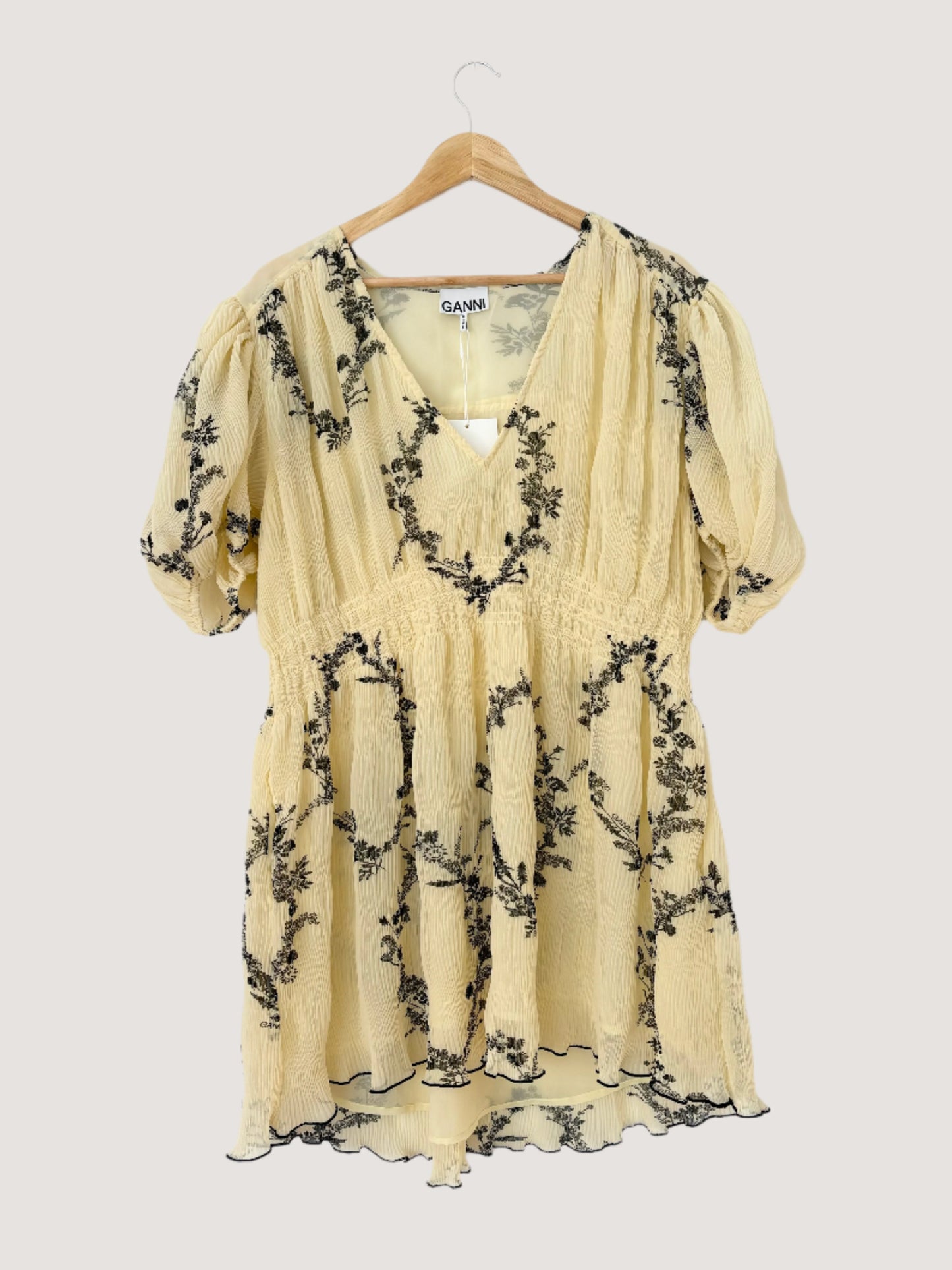 Ganni Floral pleated georgette mini dress L/XL
