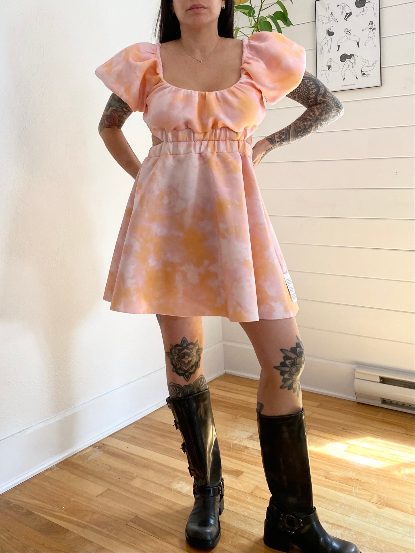 Asos design cut out puff sleeve mini dress Small