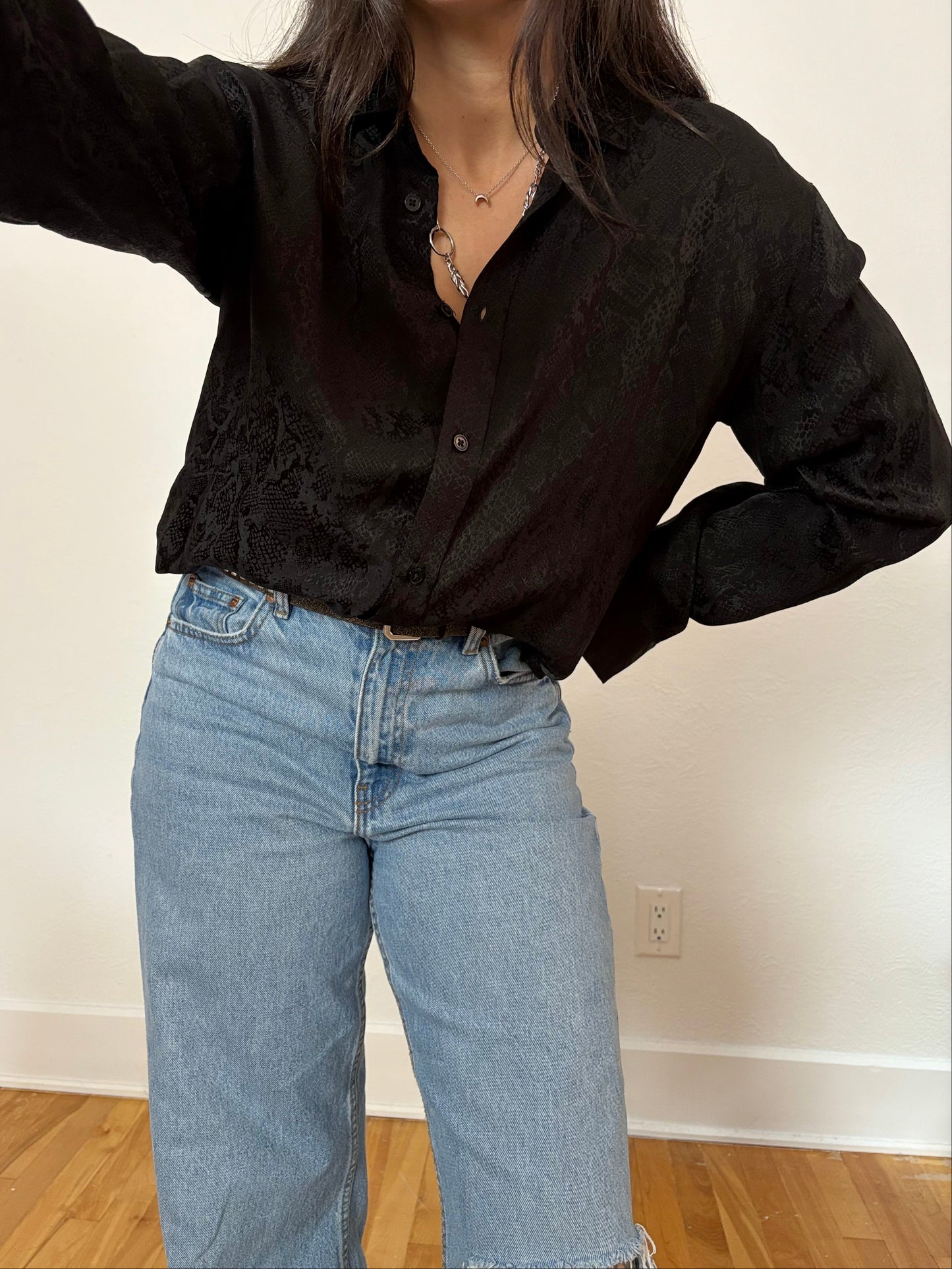 The kooples silk blend monochrome snakeprint button up Large