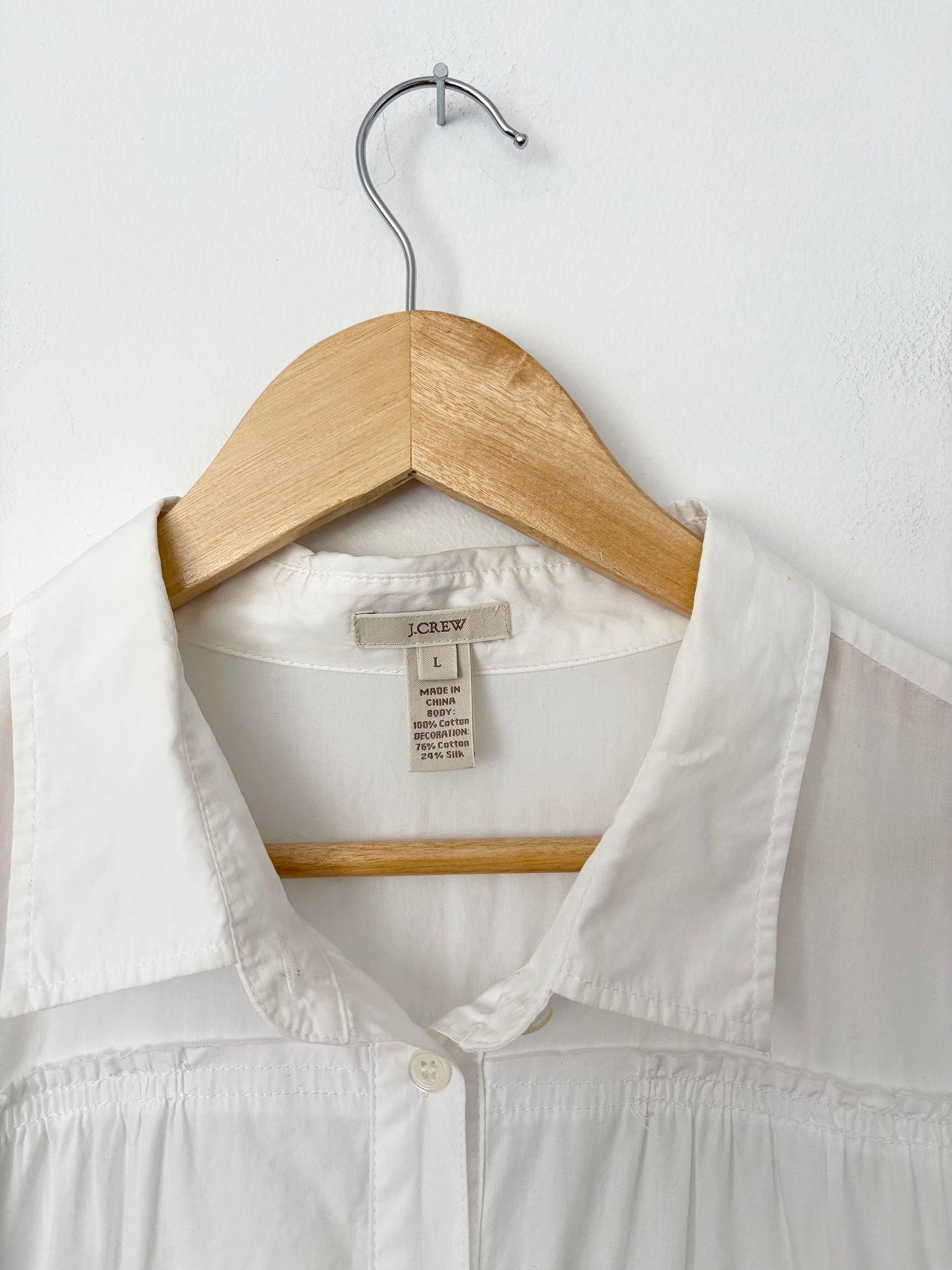 J.crew mix media ruffle button down shirt Large