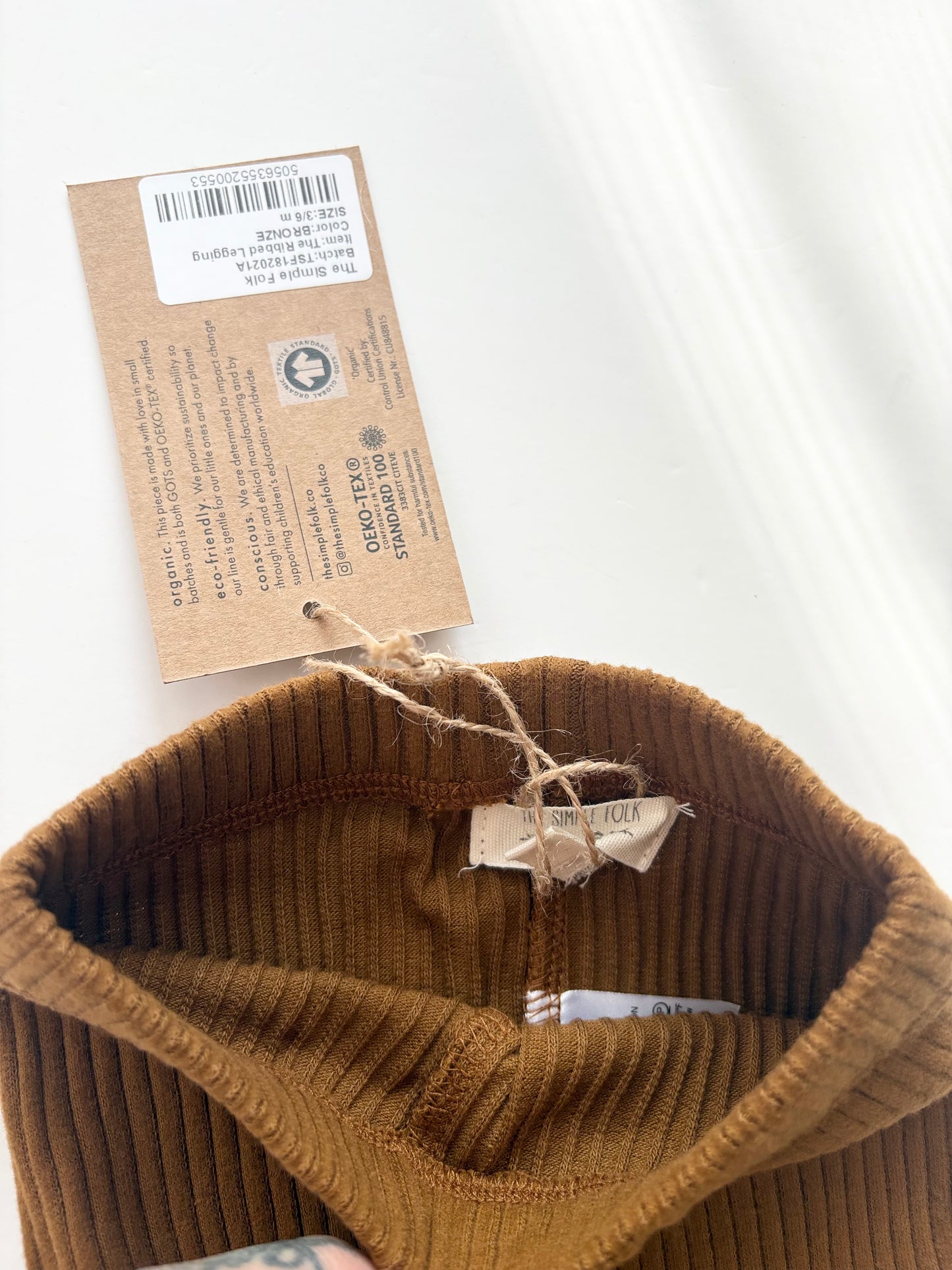 The simple folk ribbed legging in bronze 3/6months