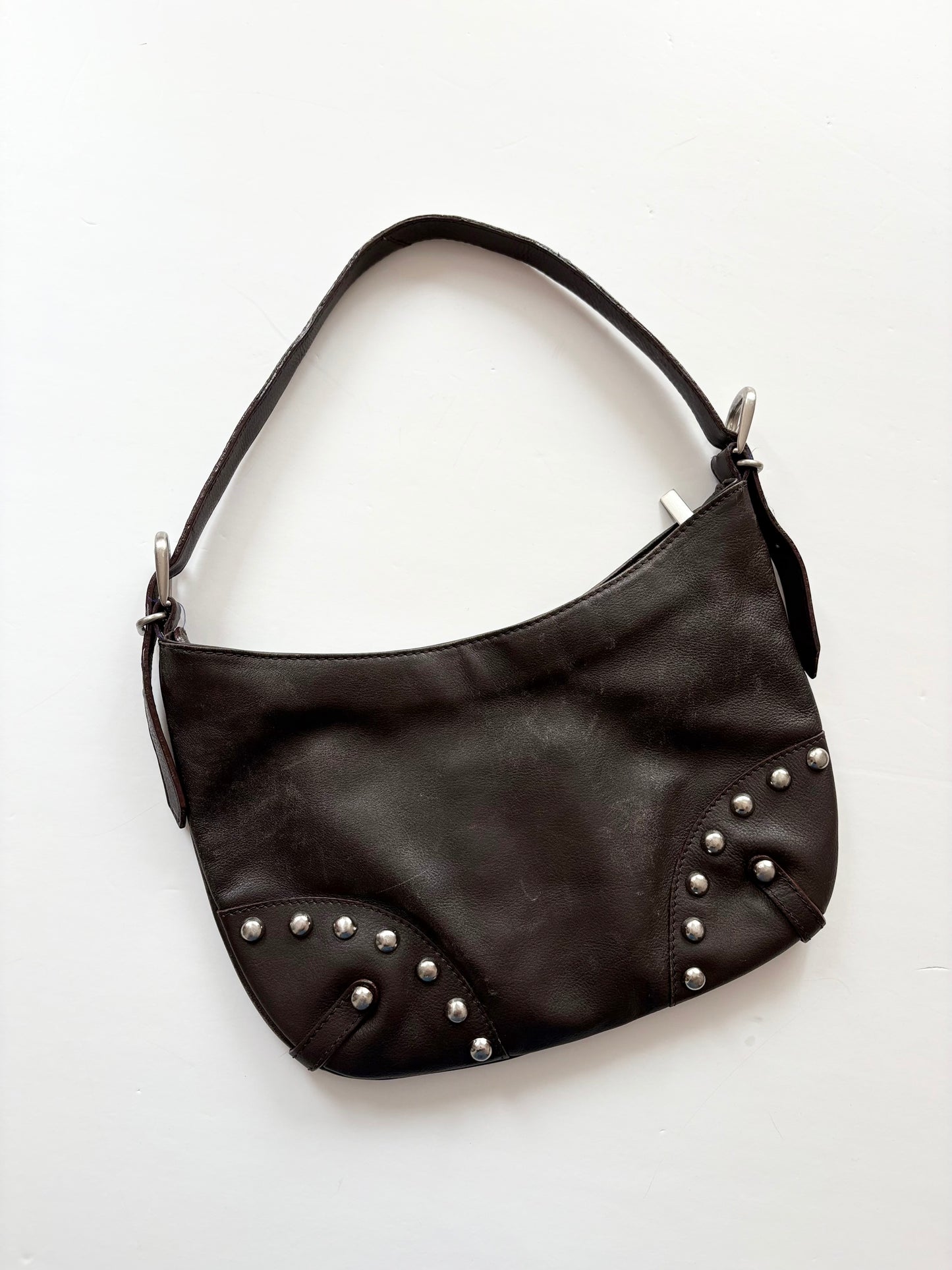 Vintage leather studded shoulder bag