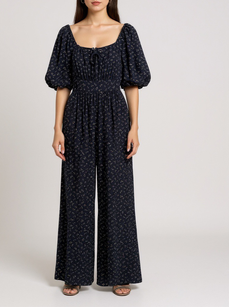 Madewell bubble sleeve floral linen blend jumpsuit XXS