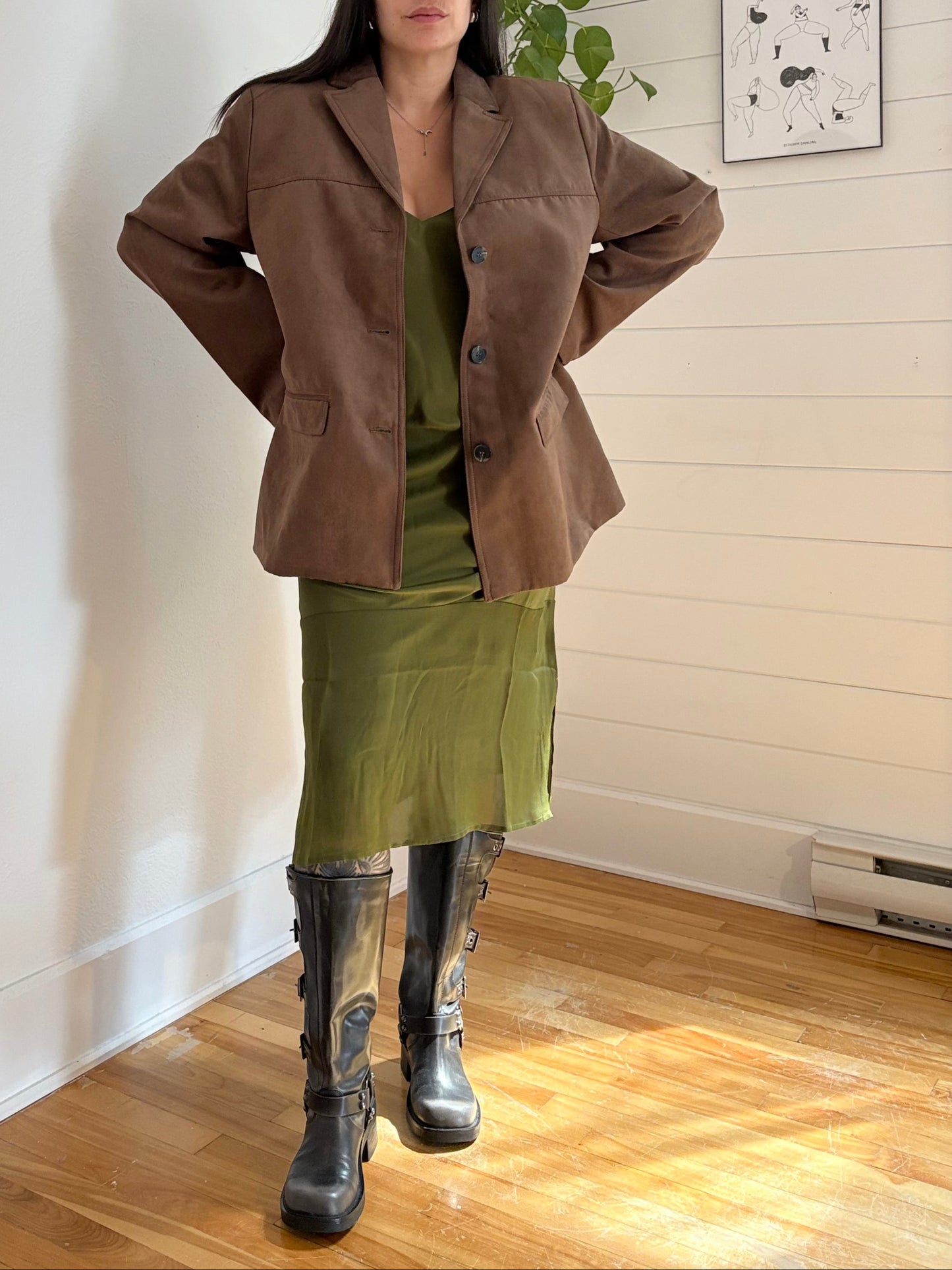 H&M single breasted faux suede jacket M/L