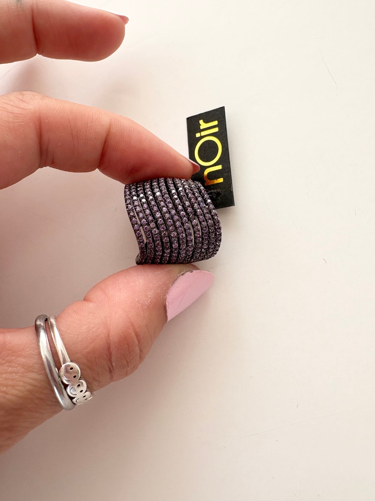 Noir NYC purple crystal spiral ring