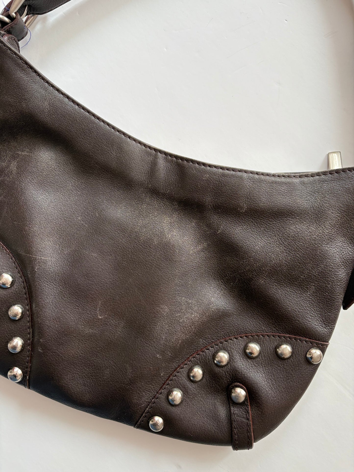 Vintage leather studded shoulder bag
