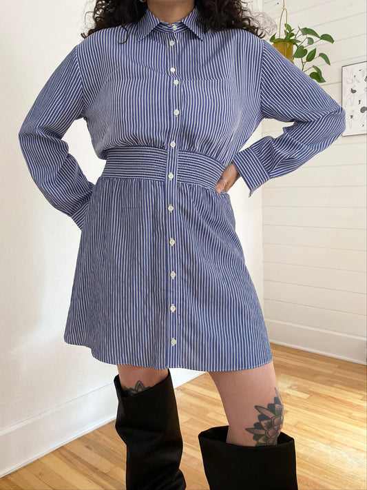 The kooples Amy stripe smocked waist shirt dress Medium