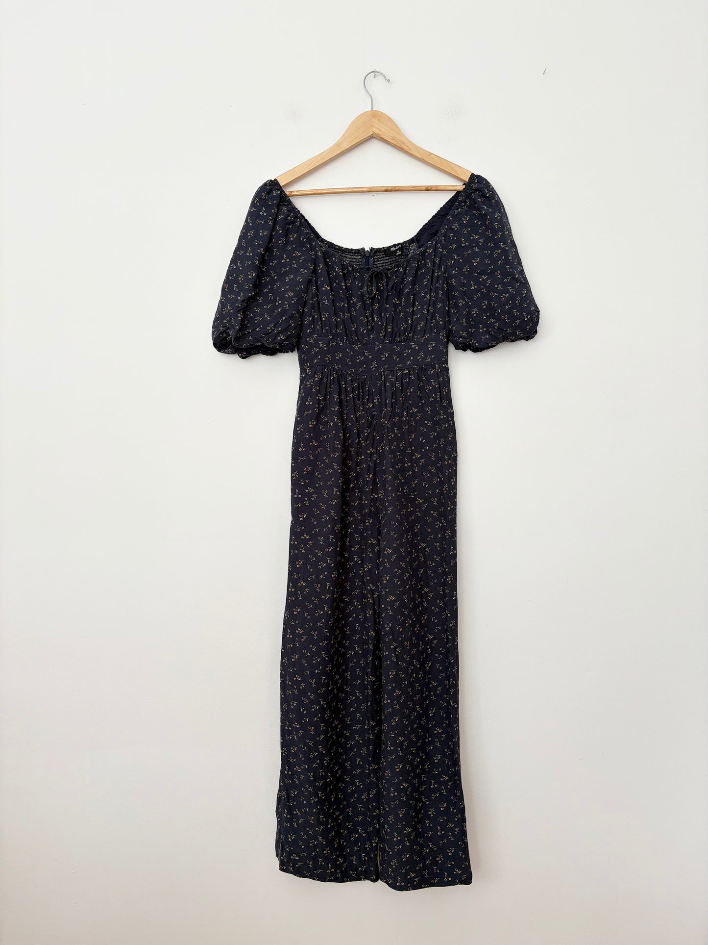 Madewell bubble sleeve floral linen blend jumpsuit XXS